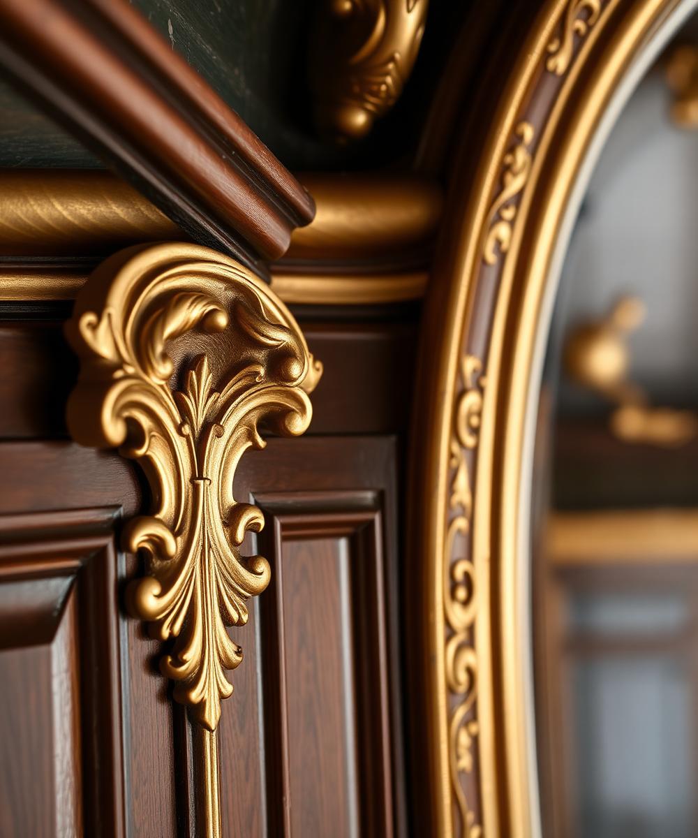 Gilded moulding on dark walnut panelling — the Salle Blanche